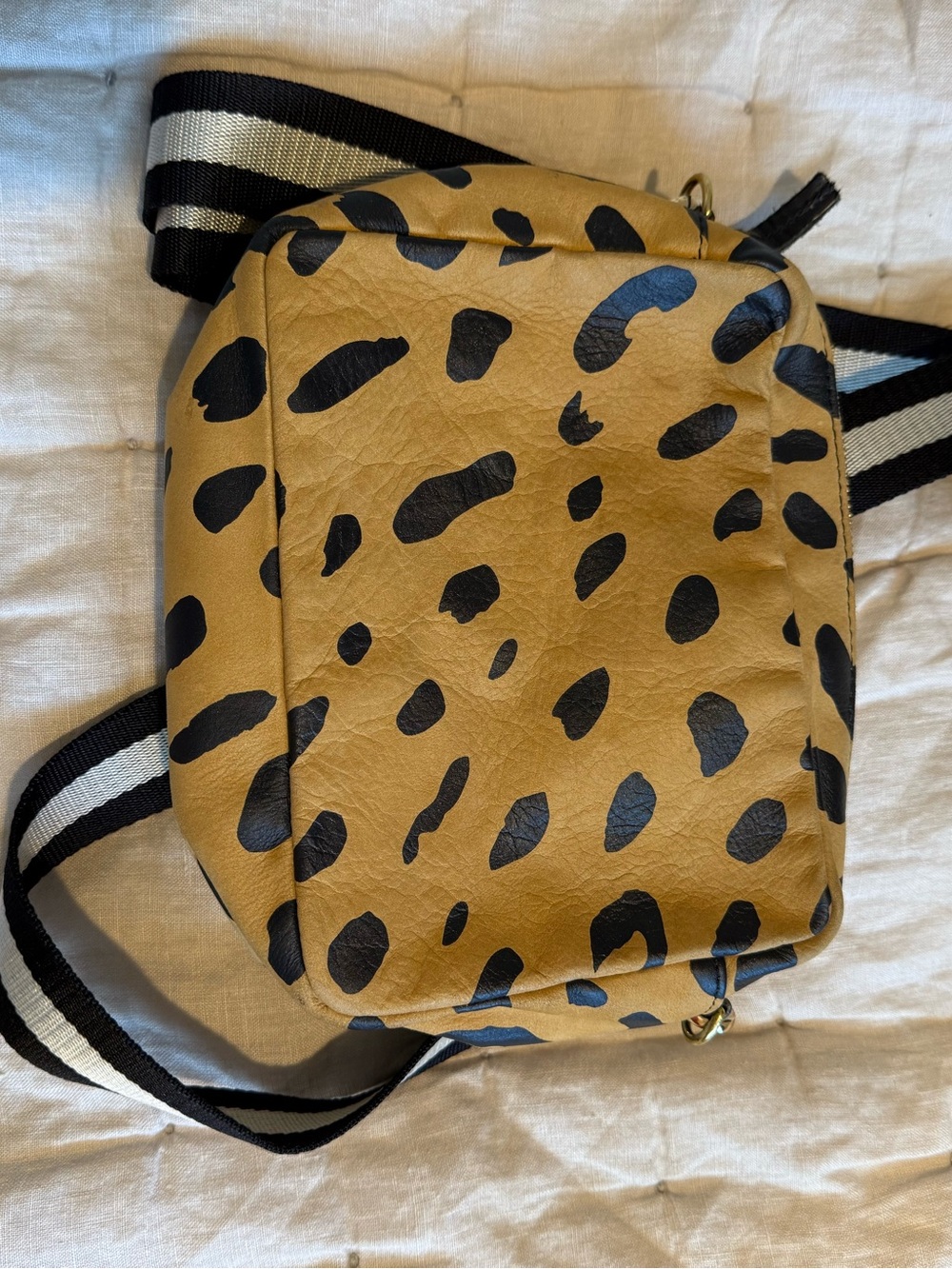 Clare V Midi Sac Leopard Print Nubuck Leather Crossbody Bag Tan Black Strap